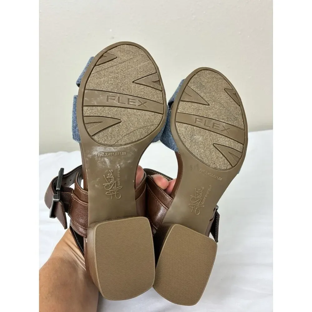 Life Stride Women’s Rache Brown/Blue Women's Heel Sandals Shoes 8.0 M